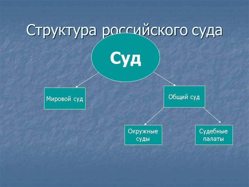 Структура российского суда Суд  Общий суд  Мировой суд Окружные суды Судебные палаты